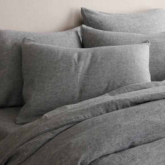 Quince European Linen Duvet Cover Set Charcoal Chambray Size King/CalKing - Picture 6 of 12